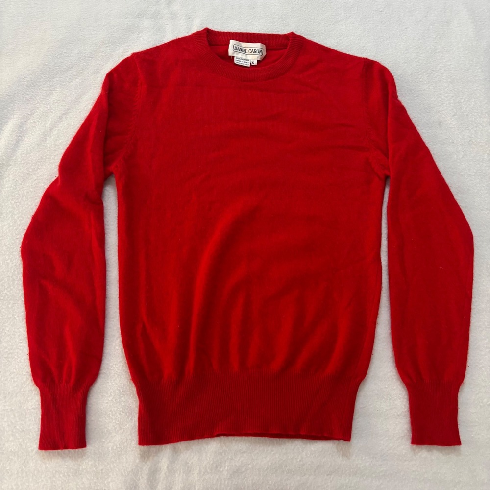 Daniel Caron Red Cashmere Sweater Womens Small Crew Neck Pullover Knit Top